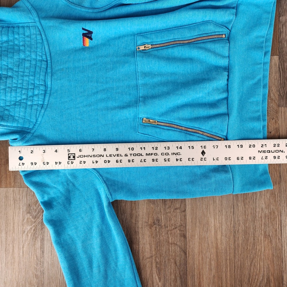 Aviator Nation Womens XS Turquoise Blue Quilted Funnel Neck Zip Pocket Hoodie - Picture 6 of 11
